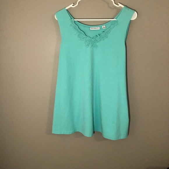5/$20 Susan Graver Blue Tank Detailed  Neckline - Picture 2 of 7